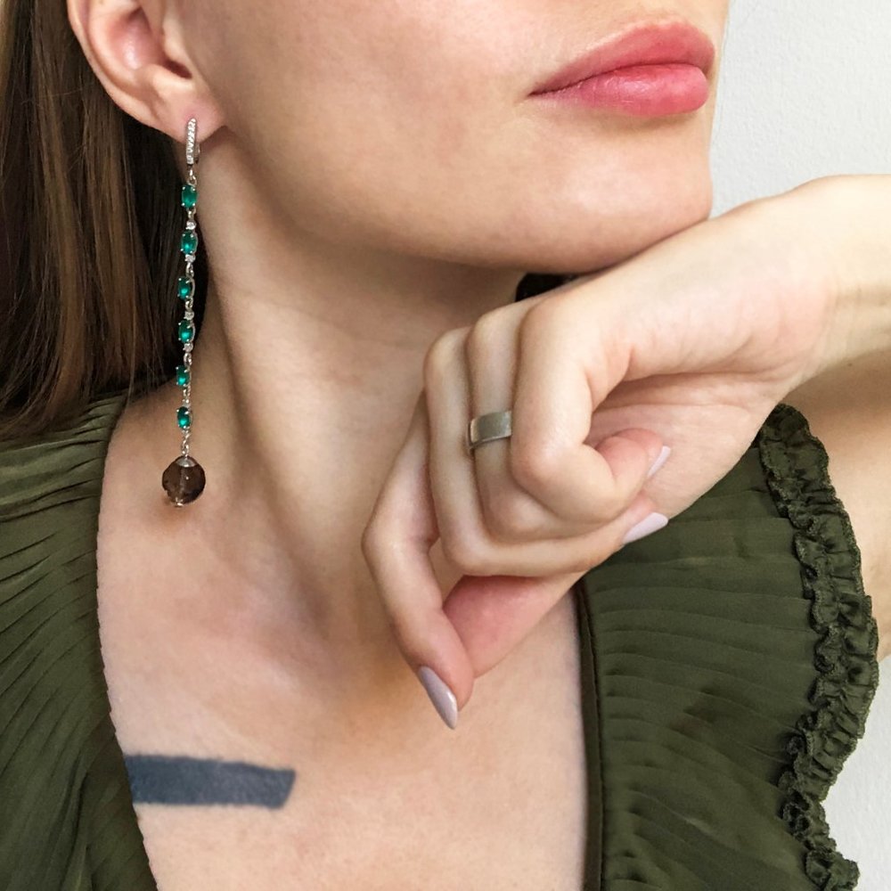 Super long earrings sterling silver, very long emerald green cz crystal earrings